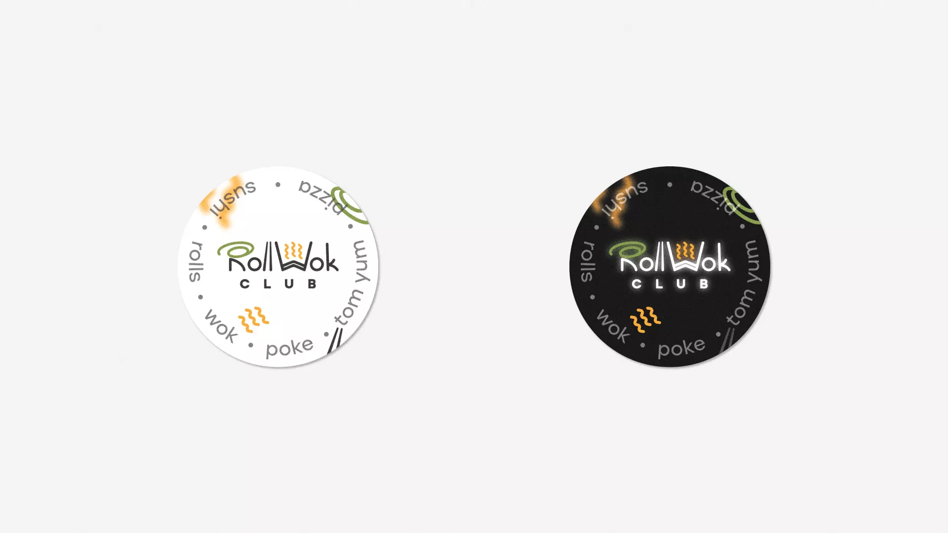 Разработка наклеек для суши-бара «Roll Wok Club» в Сургуте